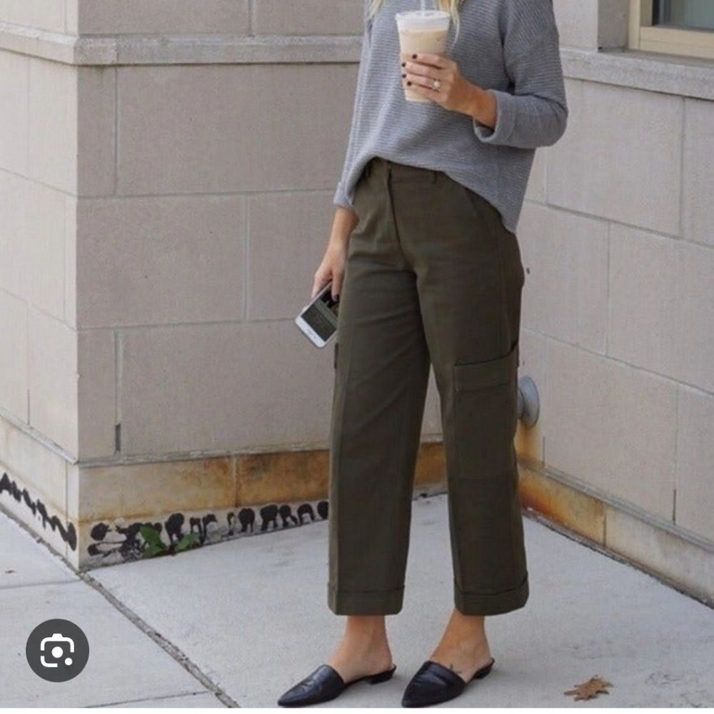 H&M Olive Green High Rise Military Utility Crop Pants